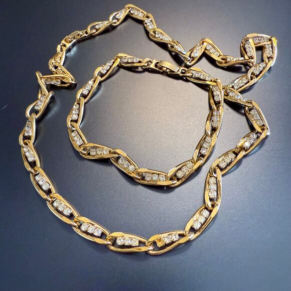 Vintage Jewelry - Vintage Gold Tone Rhinestone Bracelet Necklace Jewelry Set